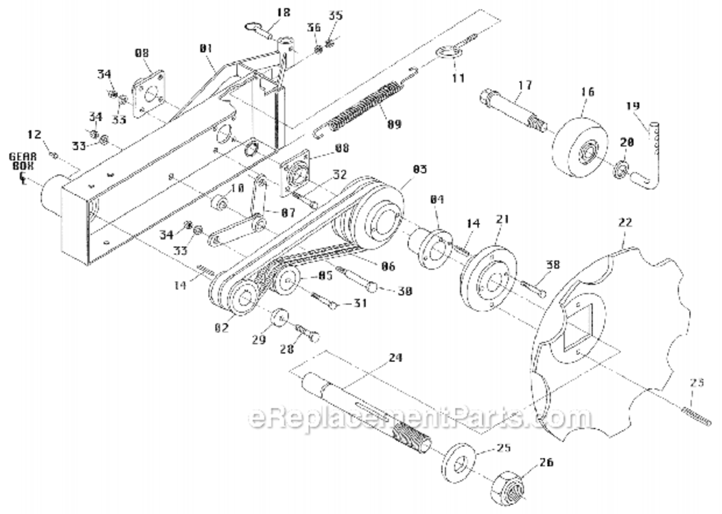 Blade_Frame_And_Drive_Assembly Diagram and Parts List for 800  Little Wonder Edger
